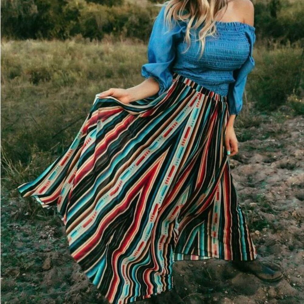 Womens Western Serape Kreek Maxi Pull On Showstopper Fiesta Skirt Size 2X / 3X - Picture 3 of 7